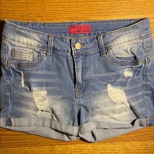 Distressed jean shorts